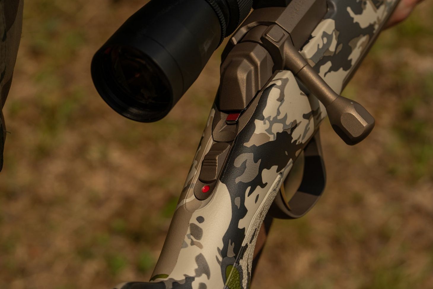 close-up of rifle safety mechanism