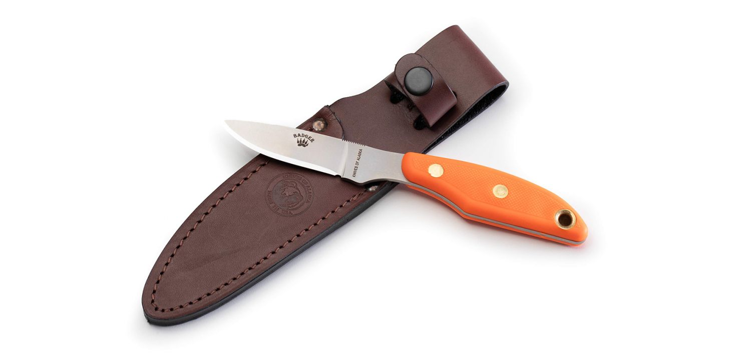 The new Knives of Alaska Badger fixed blade knife on a white background.