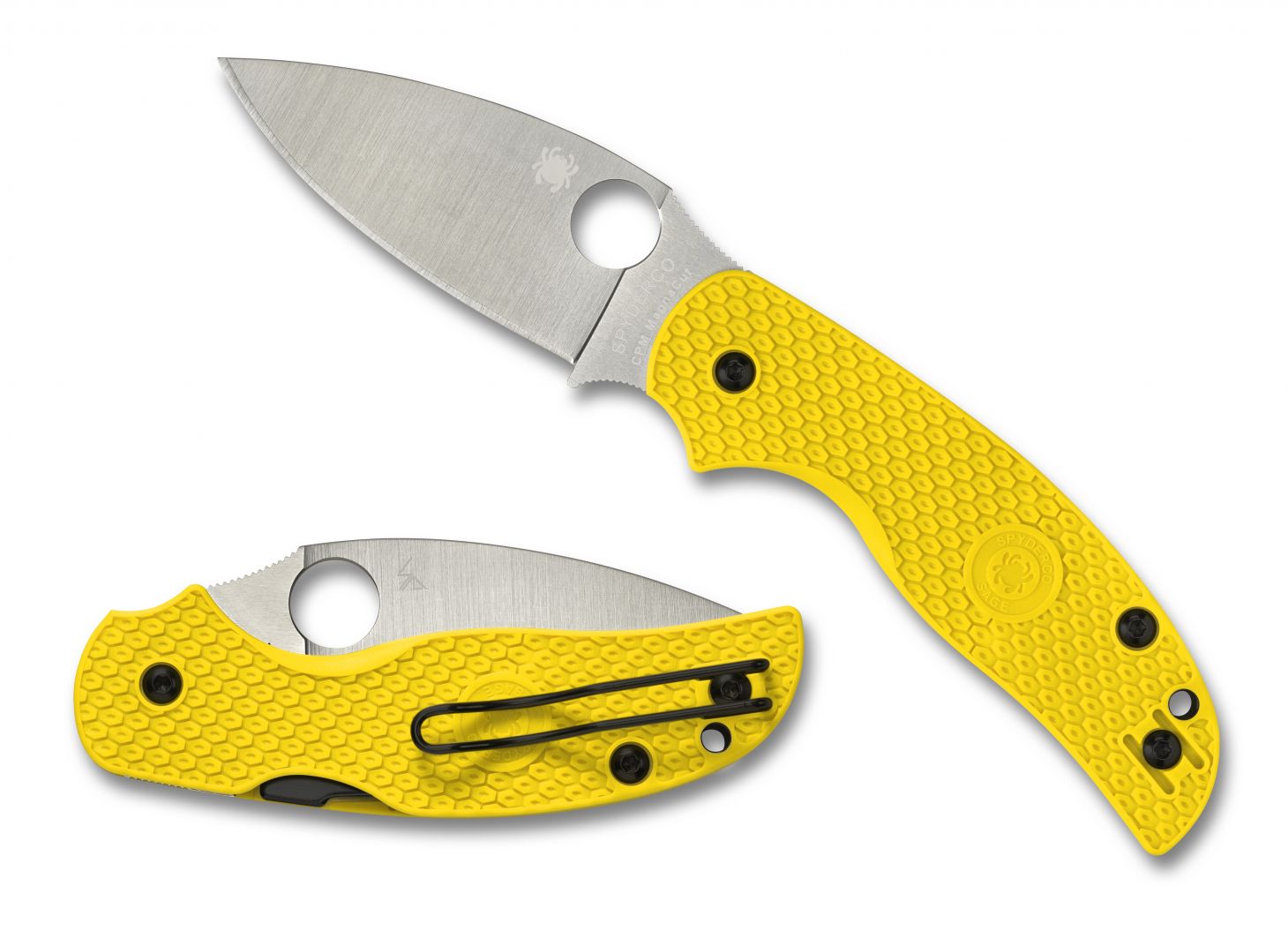 C123PYL BothThe new Spyderco SAGE 5 Lightweight SALT folding knife on a white background. 
