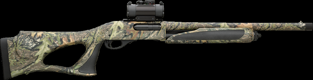 Turkey-hunting shotgun with red dot sight.