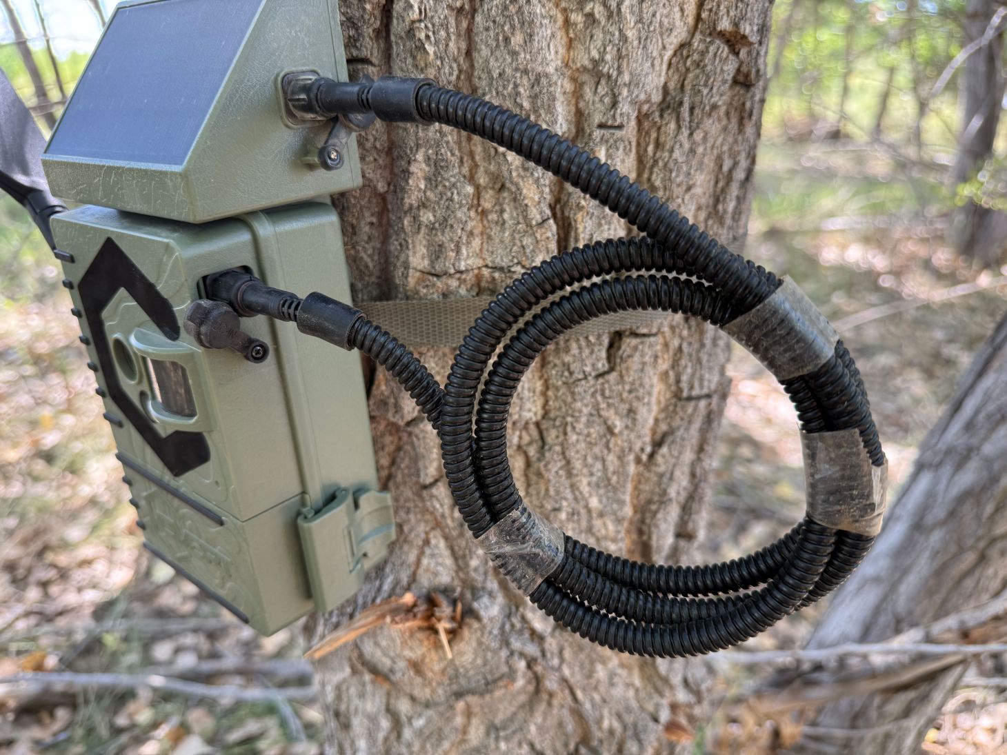 A side view of a Covert Interceptor Solar trail camera. 