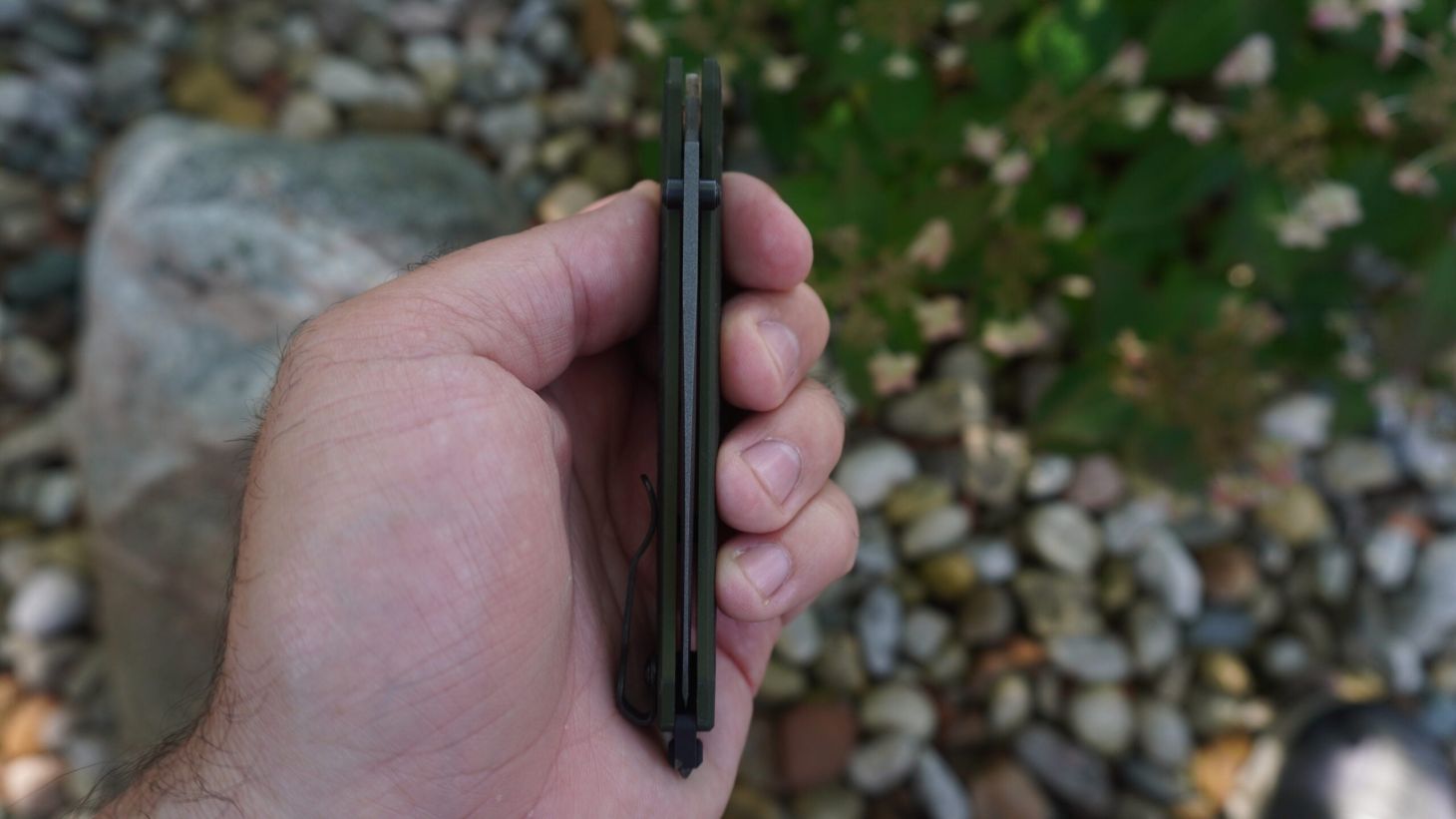 close-up of Benchmade Bailout knife during testing