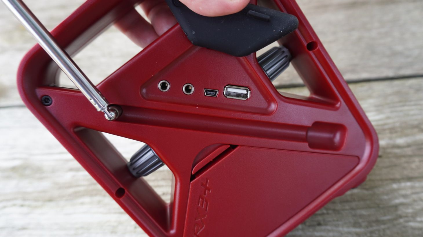 Close-up of Eton American Red Cross FRX3+ Weather Radio during testing