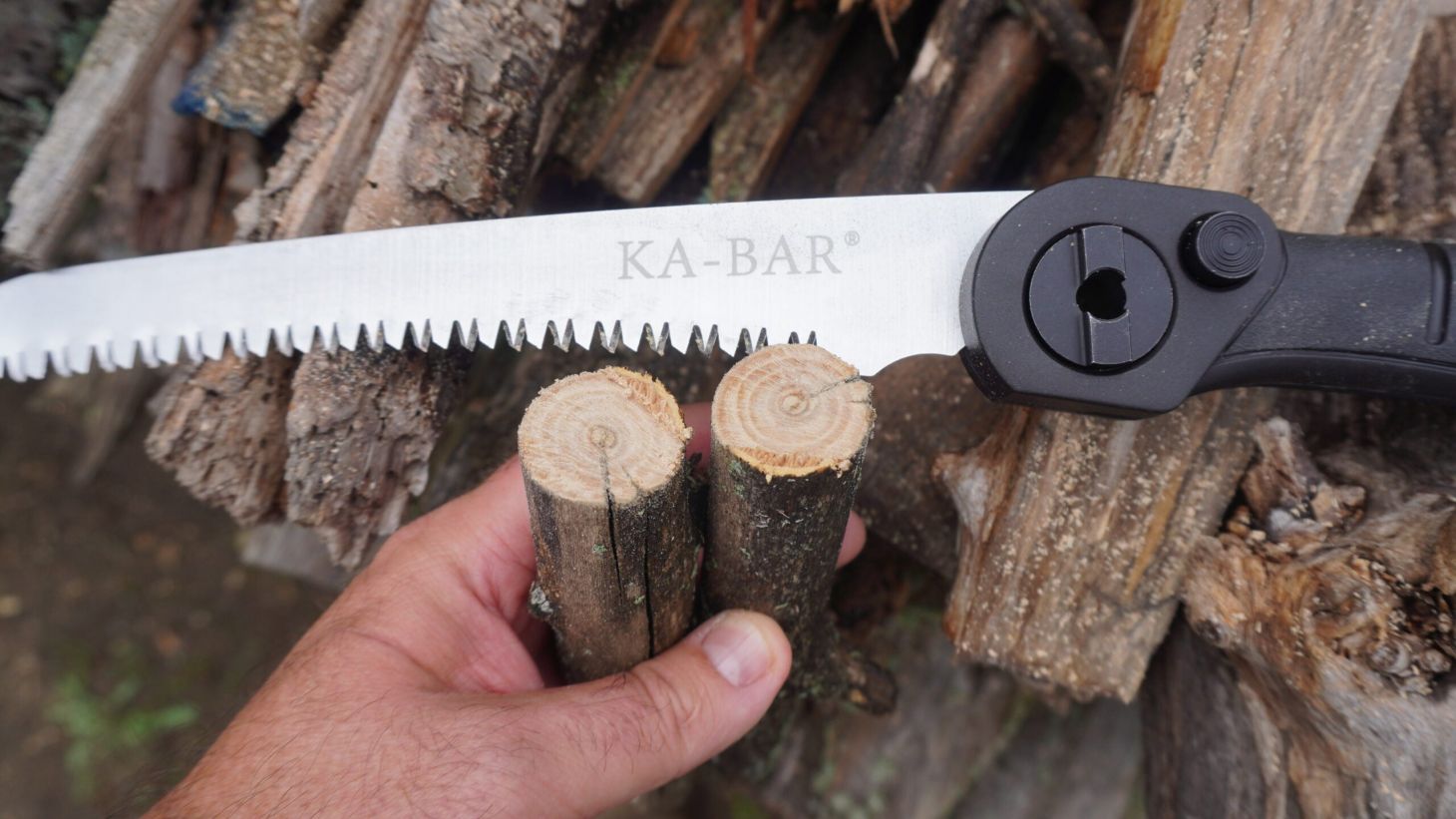 Ka-Bar folding saw cutting wood during testing