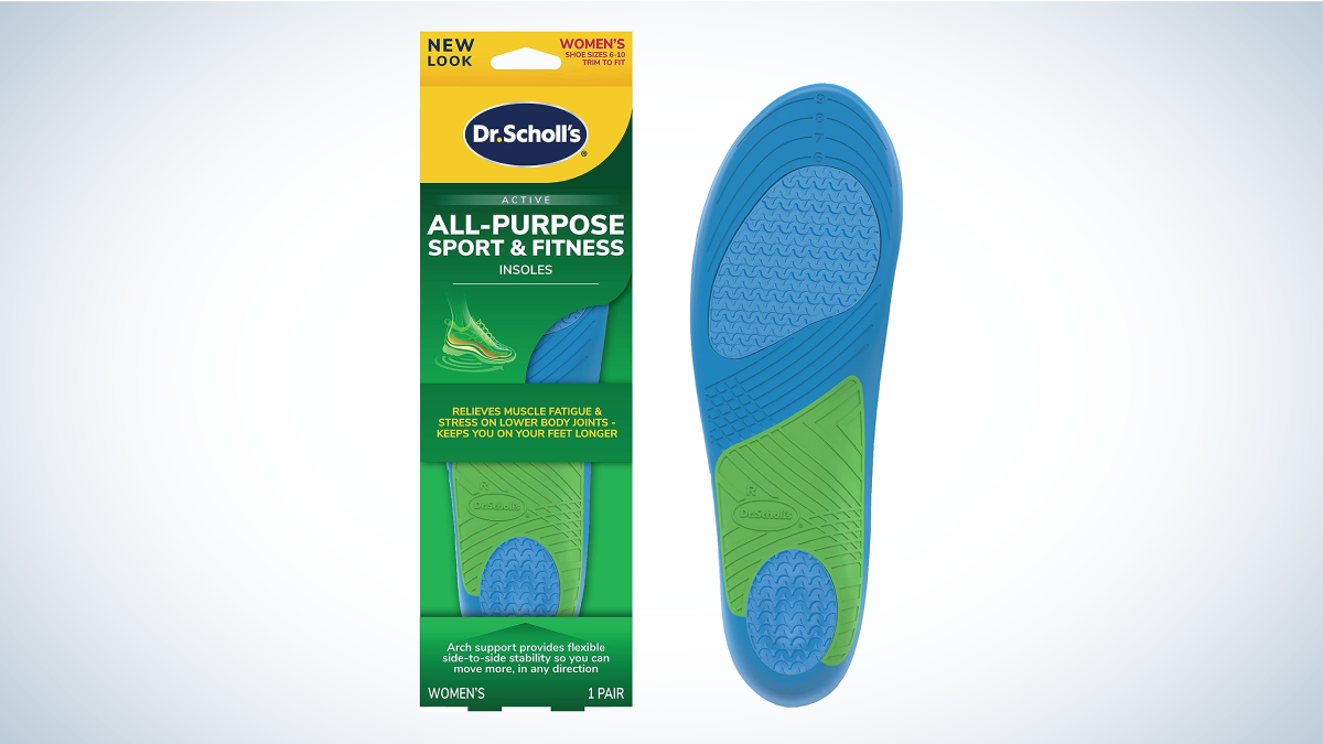 Dr. Scholl's Sport & Fitness All-Purpose Comfort Insoles on gray and white background