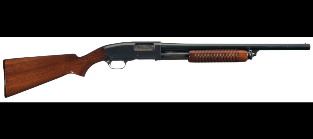 Pump-action shotgun.