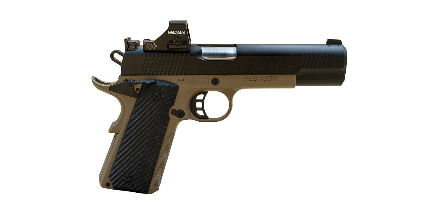 The new Finks Custom Guns Hog Hammer semi-auto handgun on white background.