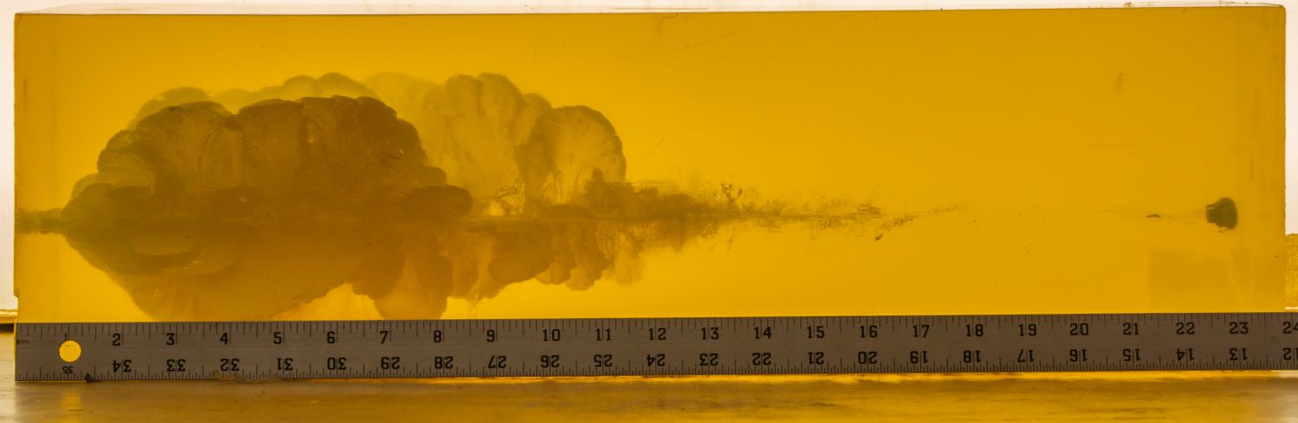 A bullet shot into ballistics gel. 