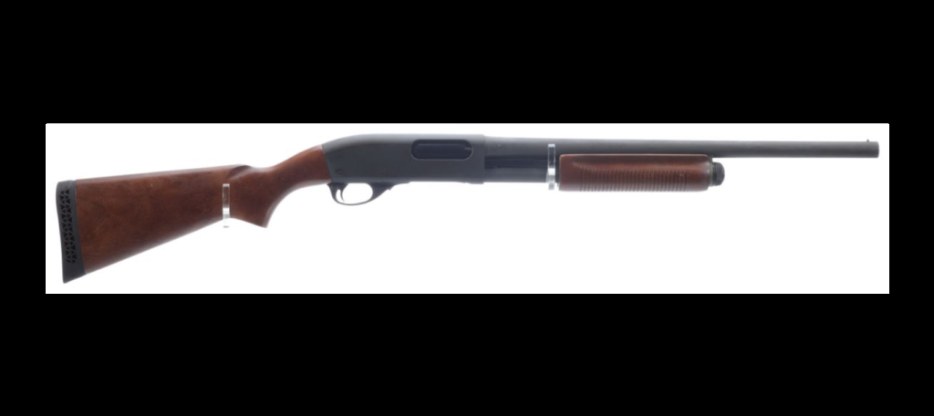 Pump-action shotgun.