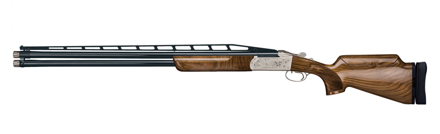 Krieghoff K-80 trap shotgun on a white background. 