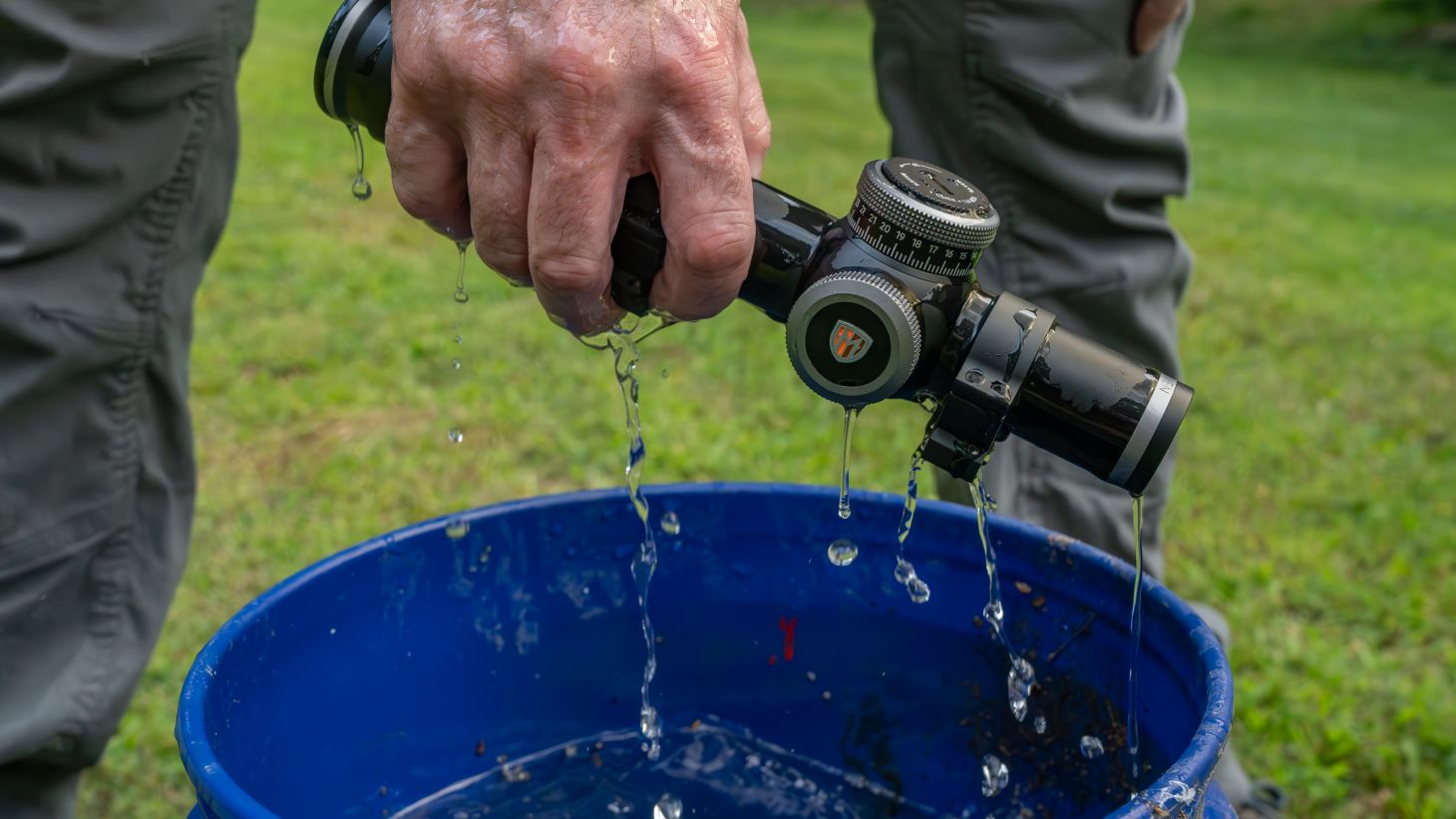 Riflescope being dunked in water