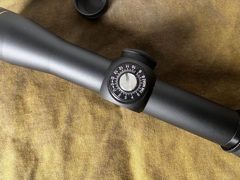 Close-up of Leupold FX-I Rimfire Rifle Scope during testing