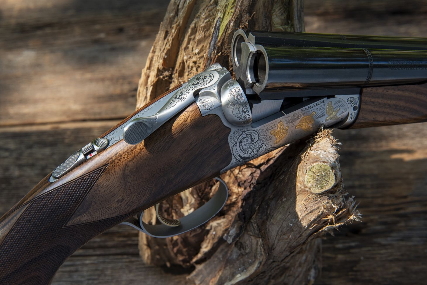 Fabarm Autumn Elite side-by-side shotgun with action open. 