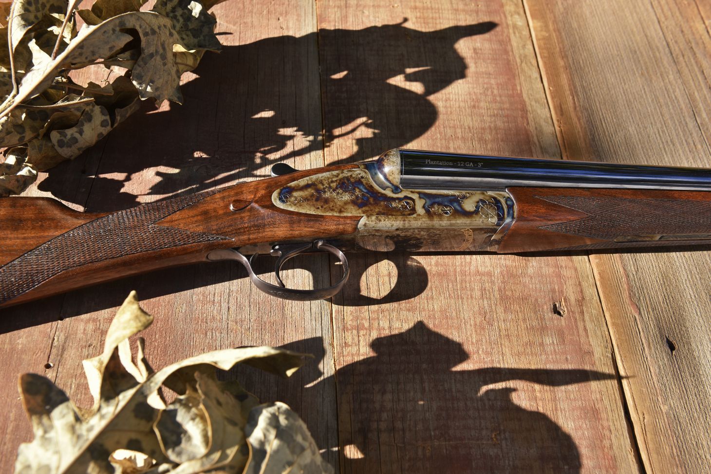 A closeup of the new Dickinson Plantation Grade side-by-side shogun action. 