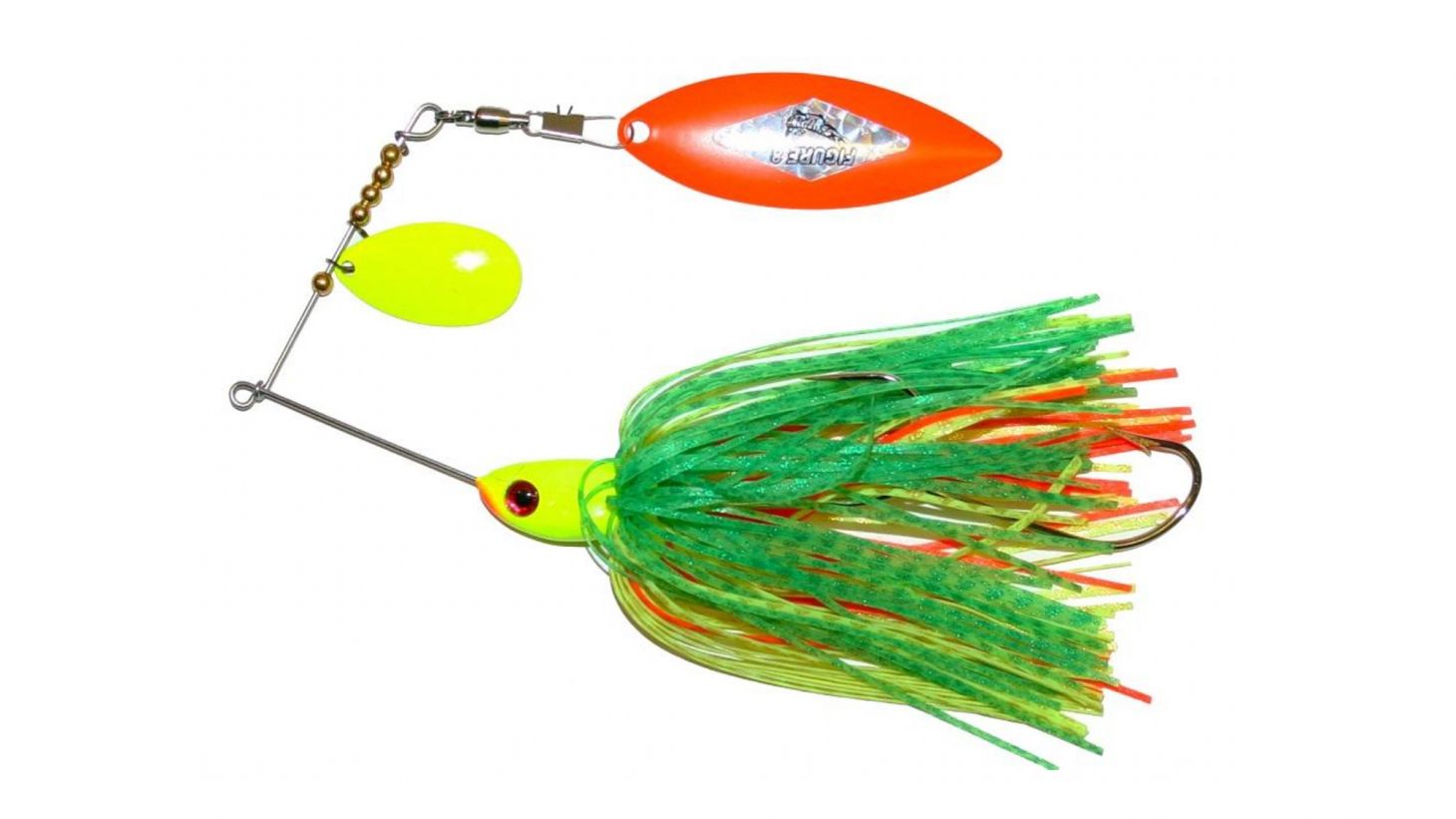 Figure 8 MiniBoss Spinnerbait on white background.