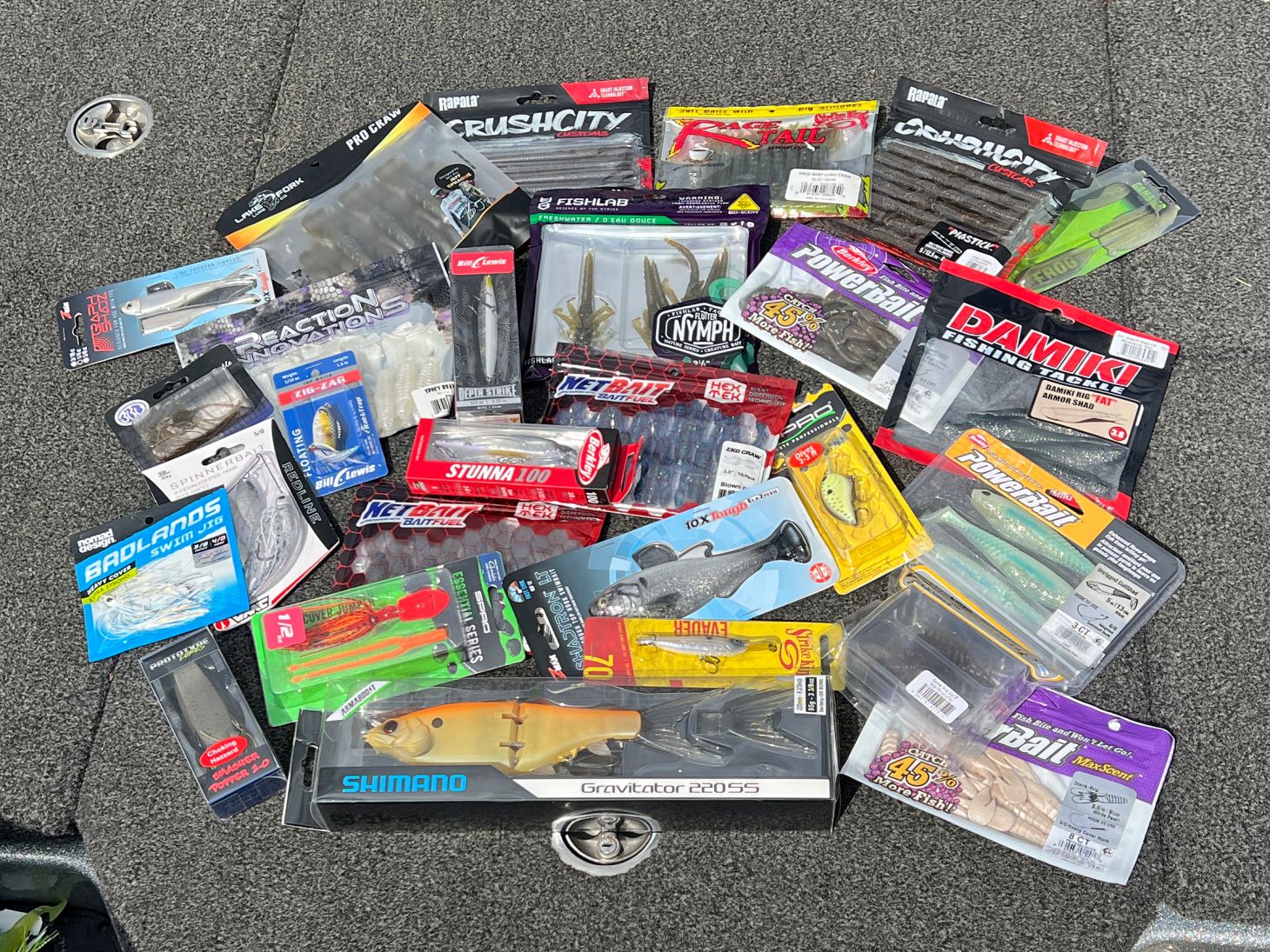 Pile of fishing baits and lures