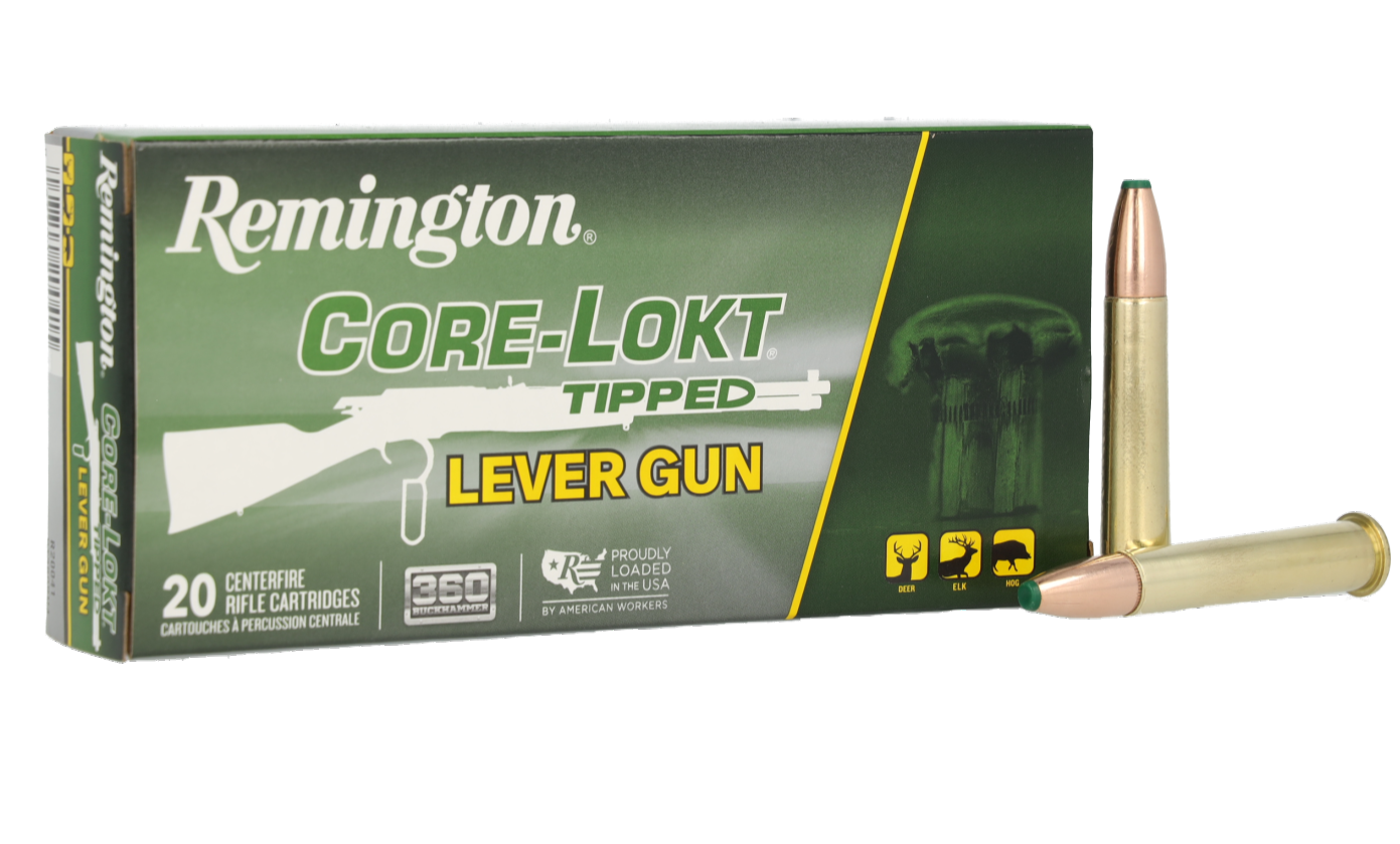 The new Remington Core-Lokt Tipped Lever Gun ammo on a white background. 