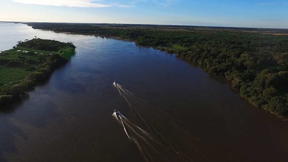 aerial view of two boats on the parana river