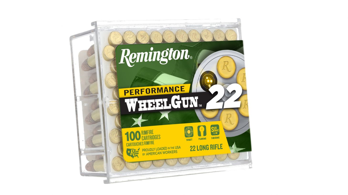 Remington's new WheelGun 22 ammo on a white background.