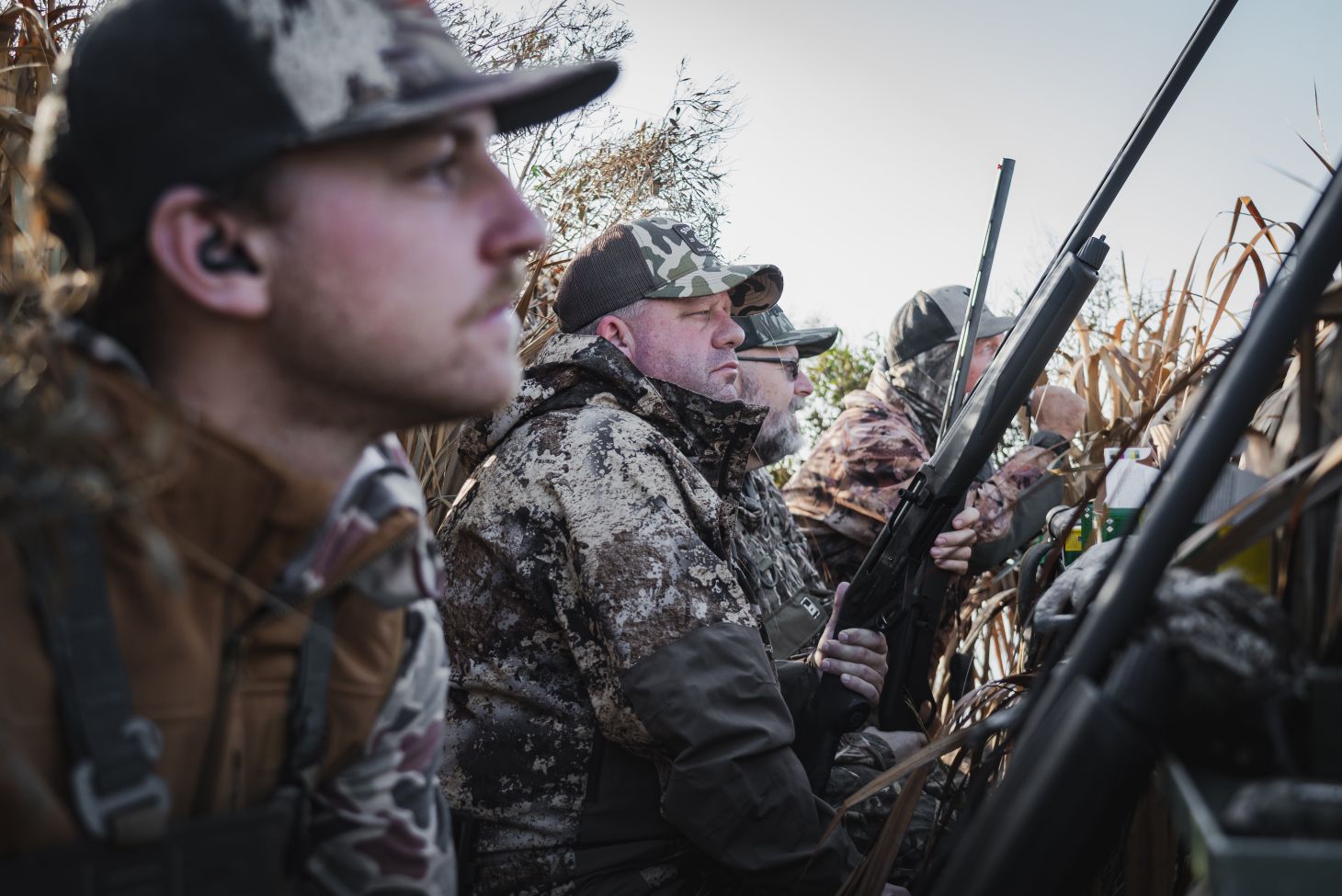 Duck hunters sitting in a blind