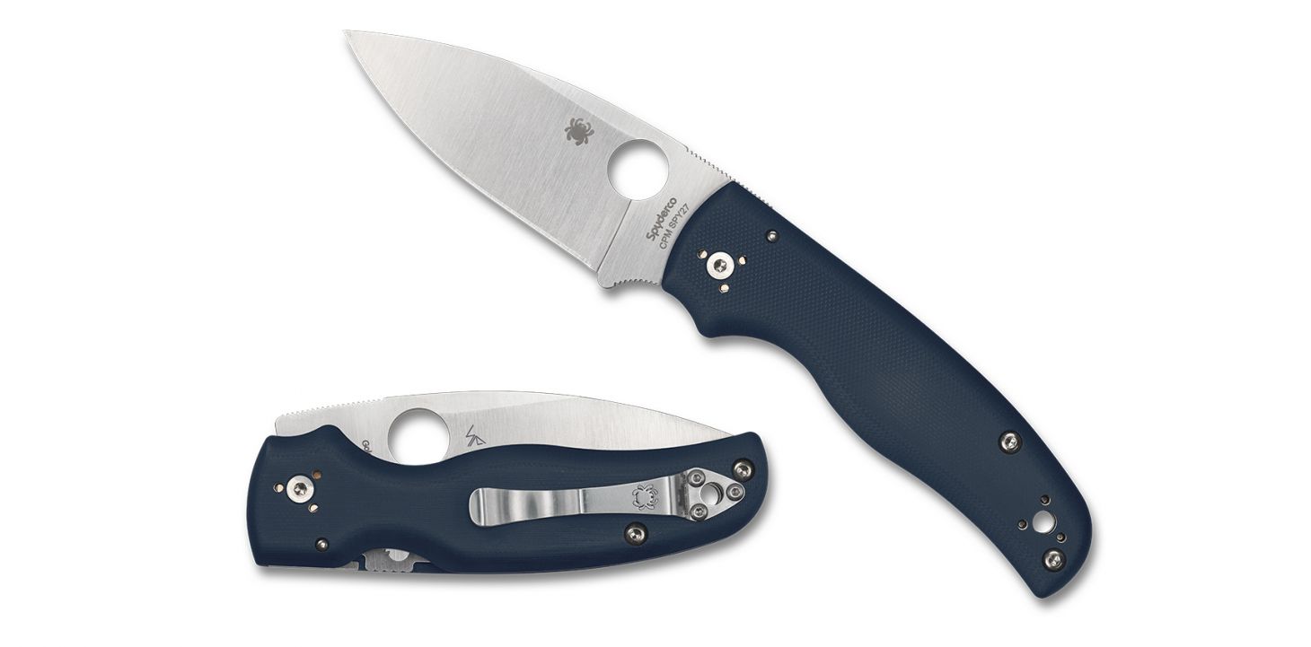 The new Spyderco SHAMAN CPM SPY27 folding knife on a white background. 