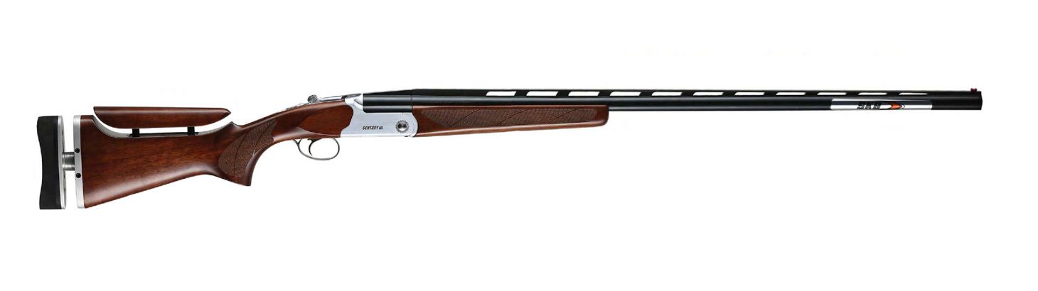 SKB Century III single-shot trap shotgun on white background. 