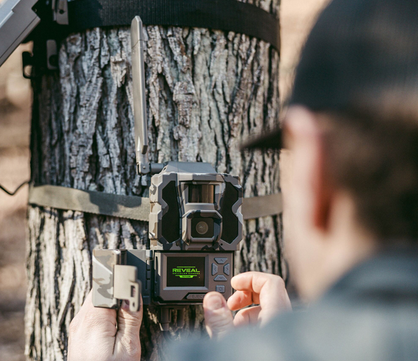 Tactacam Reveal Ultra cellular trail camera on tree