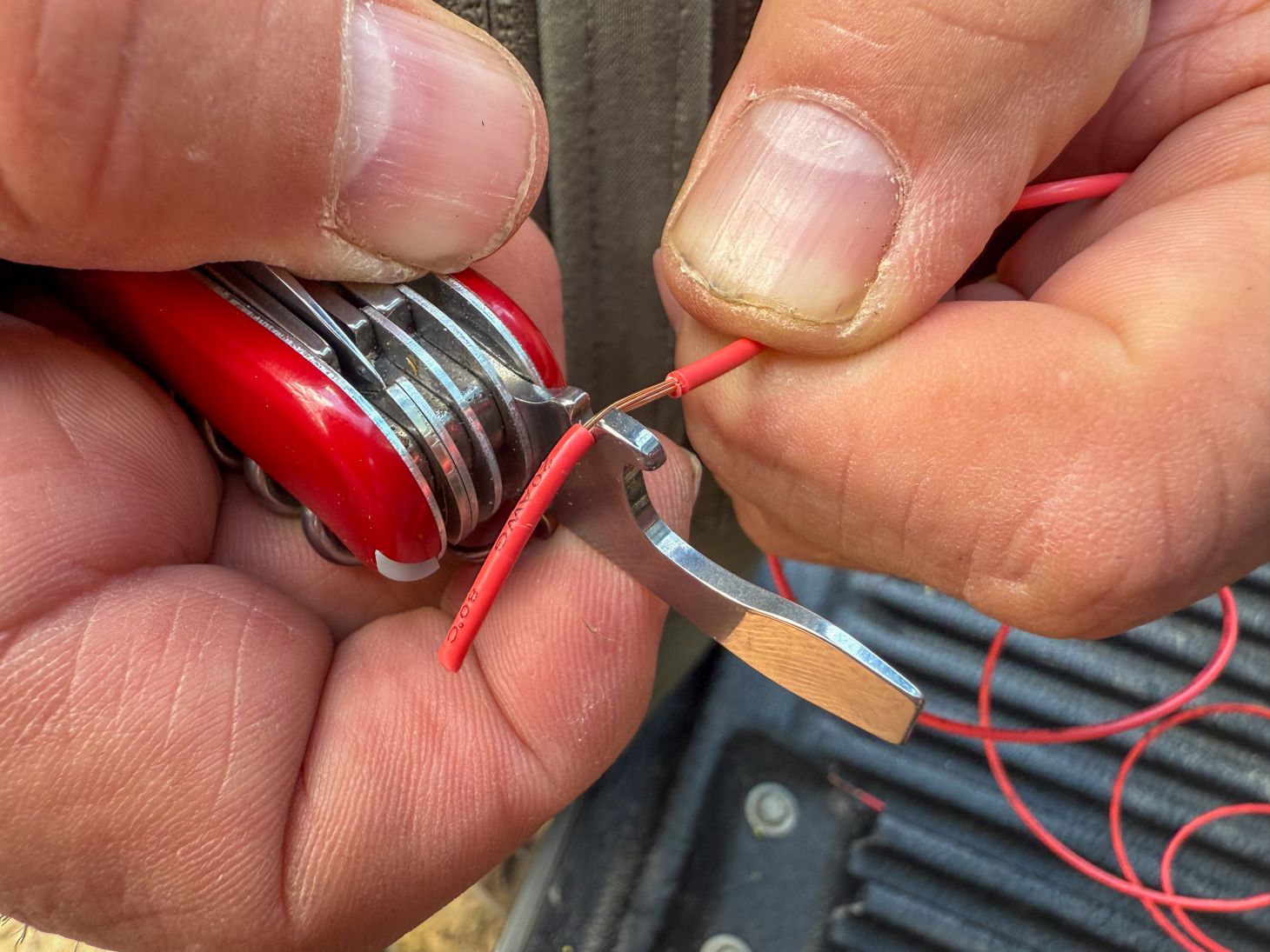 The wire-stripper on a Swiss Army knife Huntsman.