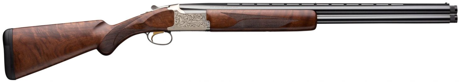 A break-action Browning Citori White Lightning over/under shotgun.