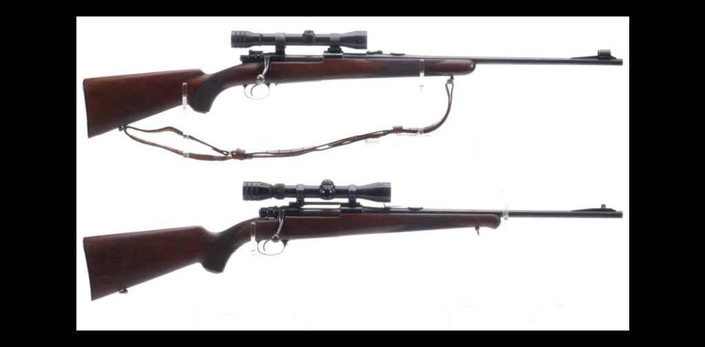 Two Husqvarna hunting rifles on a white background.