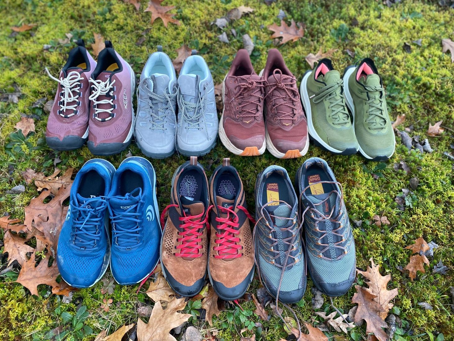 The testing lineup for our hiking shoes shootout.