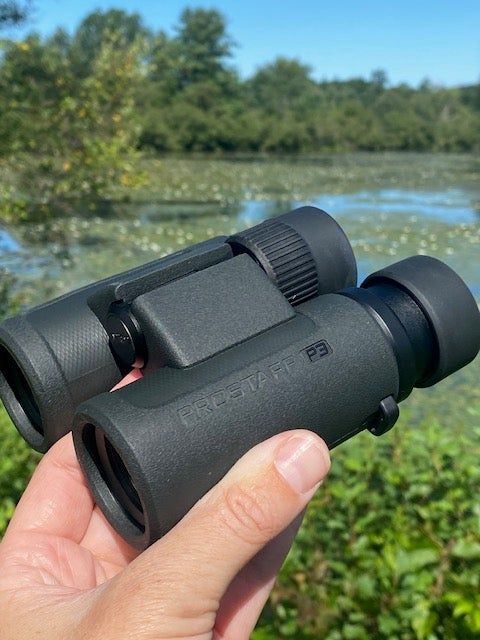 Close-up of Nikon binoculars during testing