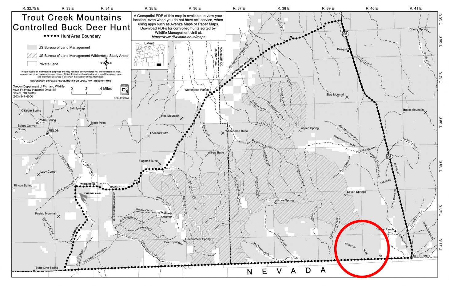 The outline of a coveted mile deer hunt unit is southeast Oregon. 