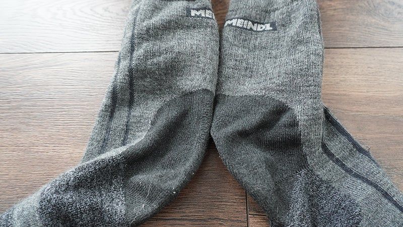 A pair of gray Meindl