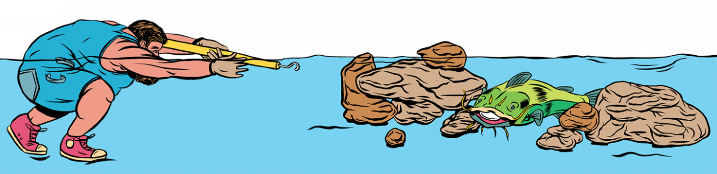 illustration of man noodling for catfish