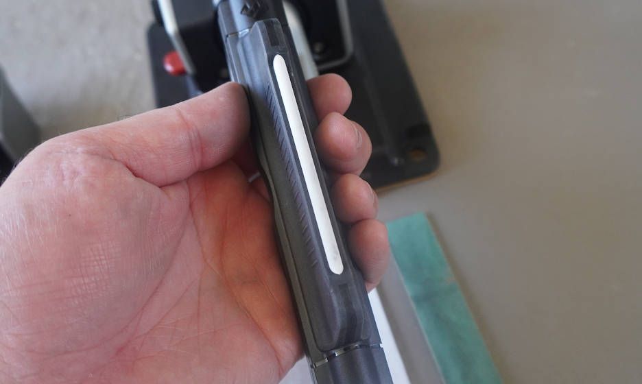 Sharpening stone on Work Sharp Professional Precision Adjust knife sharpener during testing